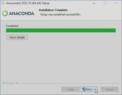 Anaconda3 Setup Installation was completed successfully