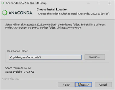 Anaconda3 Setup Choose Installation Location